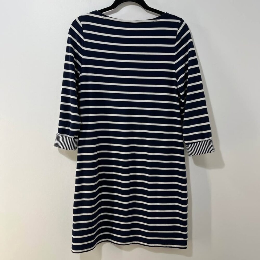 Boden Navy Striped 3/4 Sleeve Breton Dress | Coastal Preppy French Girl [size S] - Picture 8 of 9